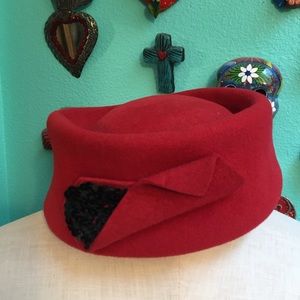 Red Vintage Hat with Black Accent
